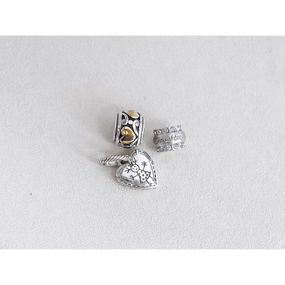 Brighton 3 PC Charms Baby Girl Heart Daughter Spacer Two Tone Heart Bead Set - Picture 3 of 3